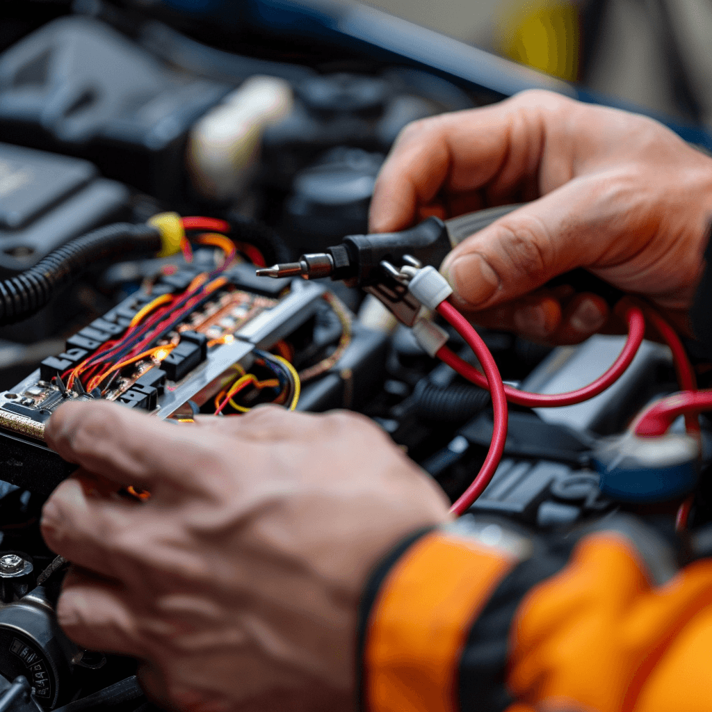 picture of mobile mechanic doing electrical diagnosis on a car